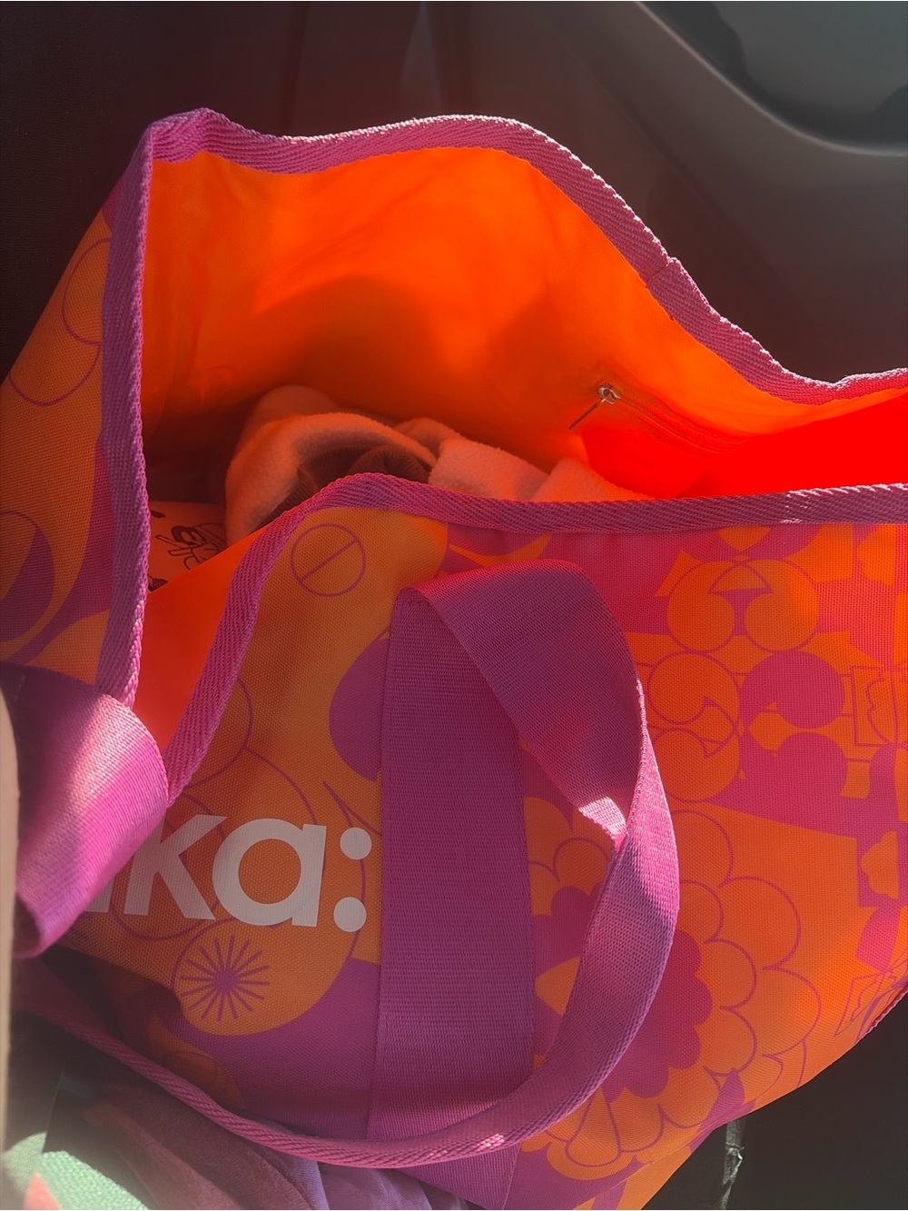 Amika Bright Pink & Orange Patterned Tote Bag